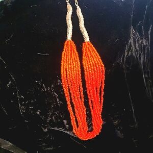 Red Coral And Silver Hand Beaded Native American Necklace